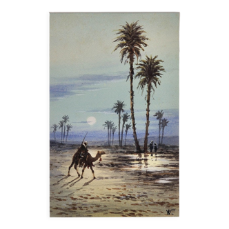 Aquarelle encadrée Lever de soleil à l'oasis par Edwin lord weeks 1849 - 1903
