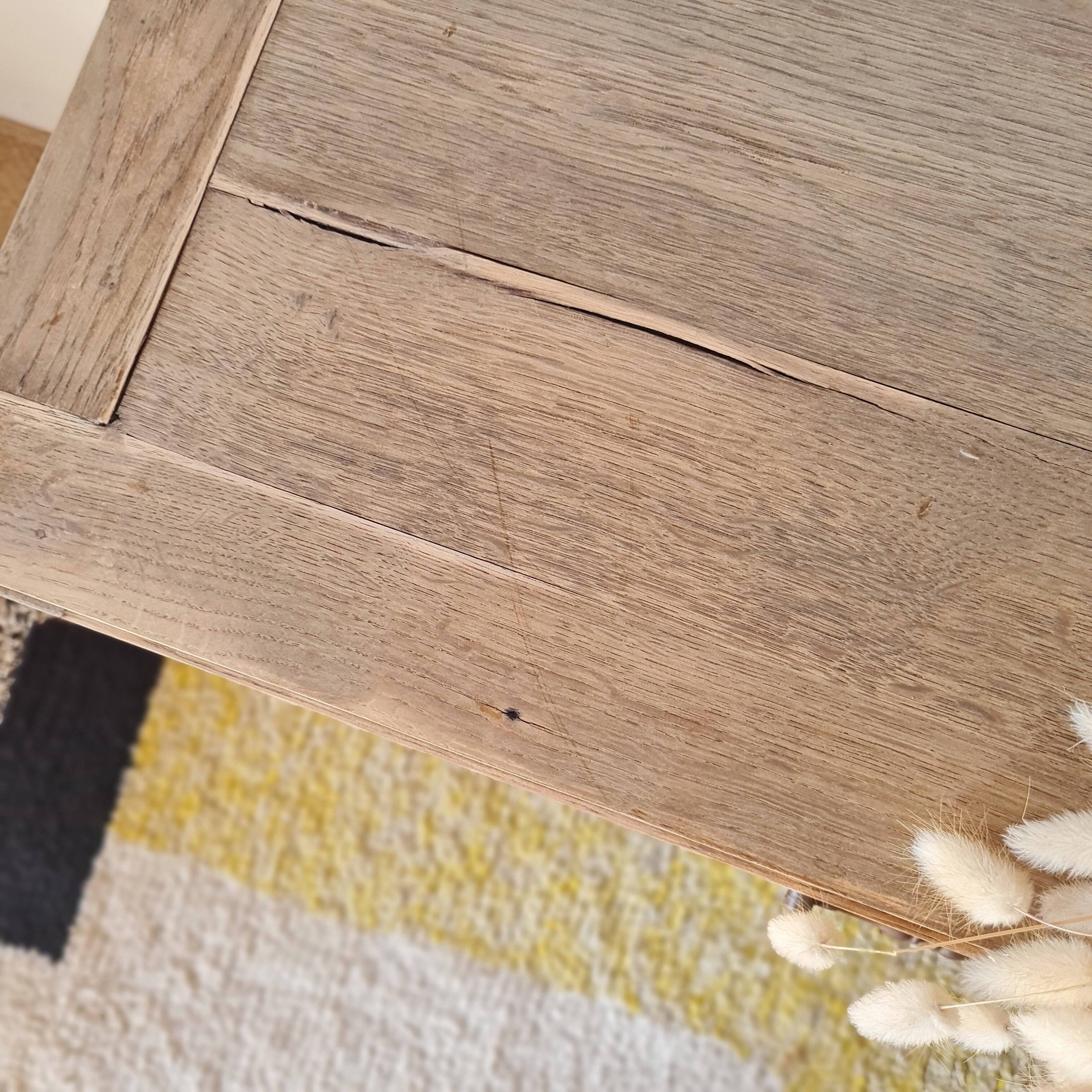 Art Deco chest of drawers in raw oak with carved drawers.