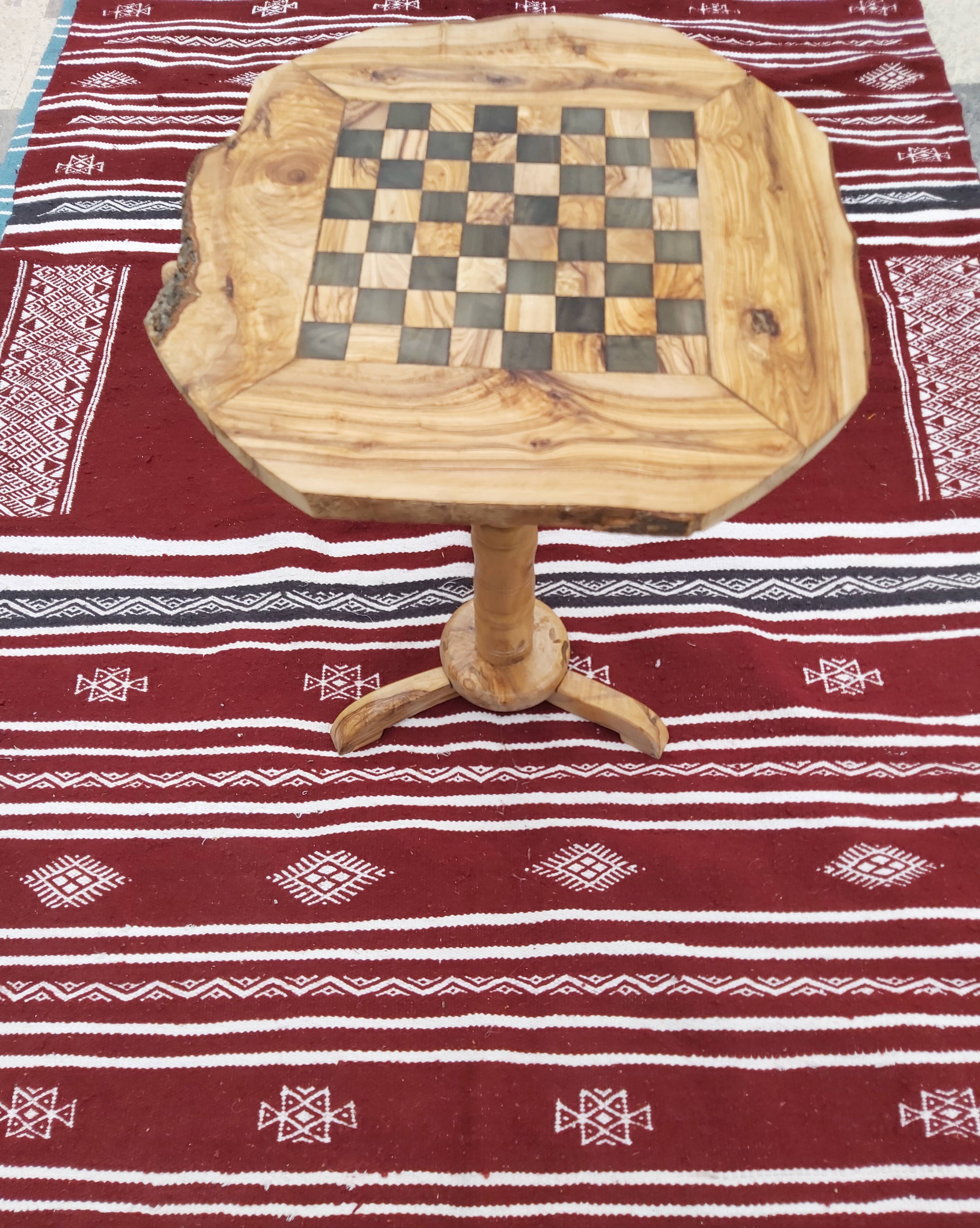 rustic olive wood chess table