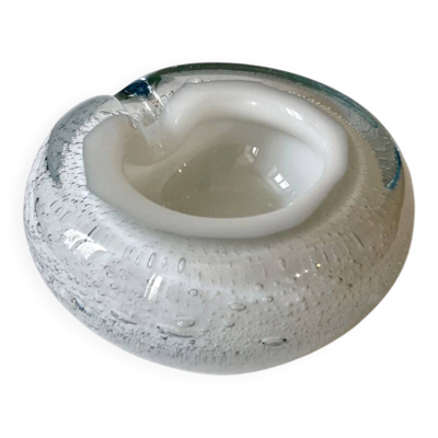 Cendrier en mélange de verre bullé et verre opaque, style Murano