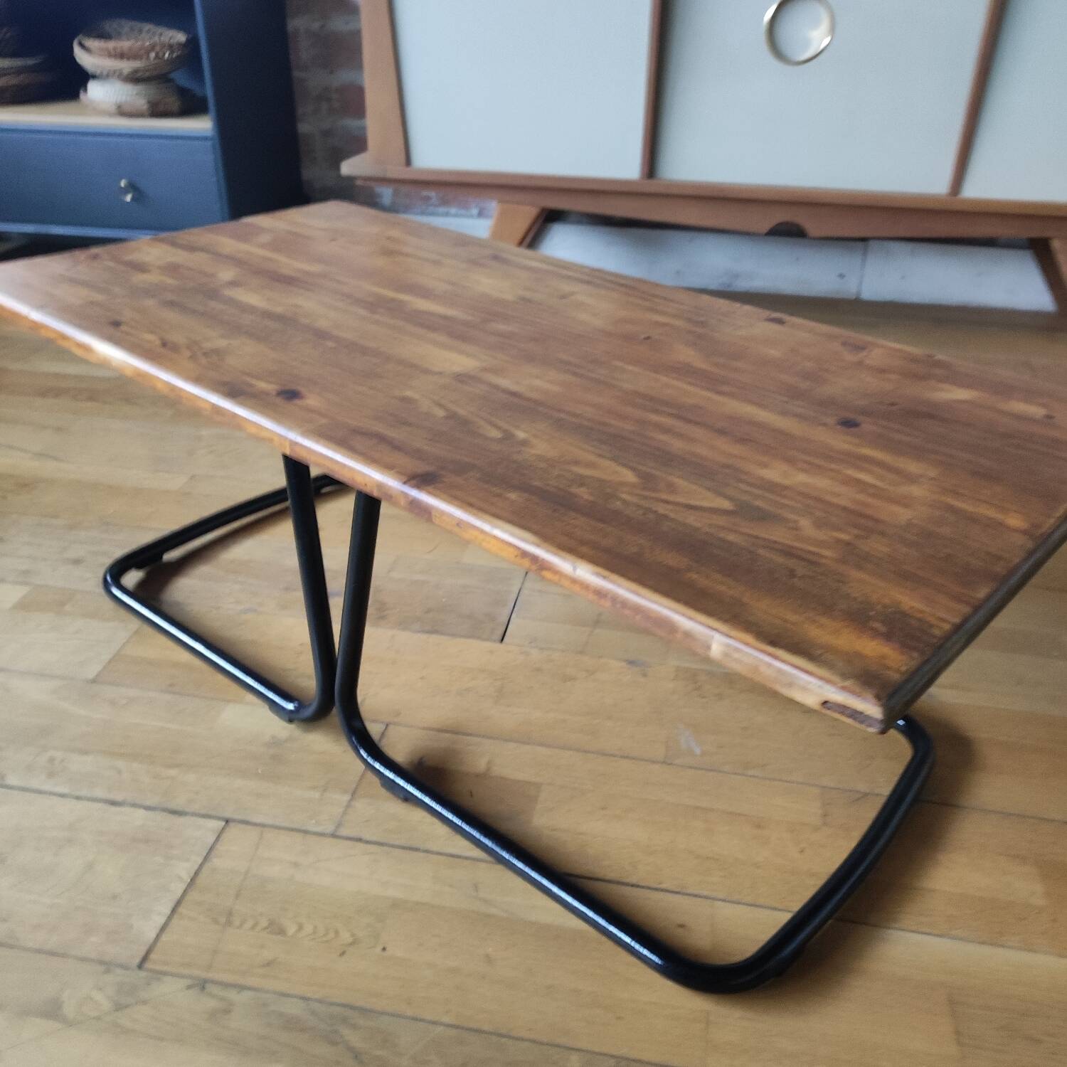 Industrial metal and wood coffee table