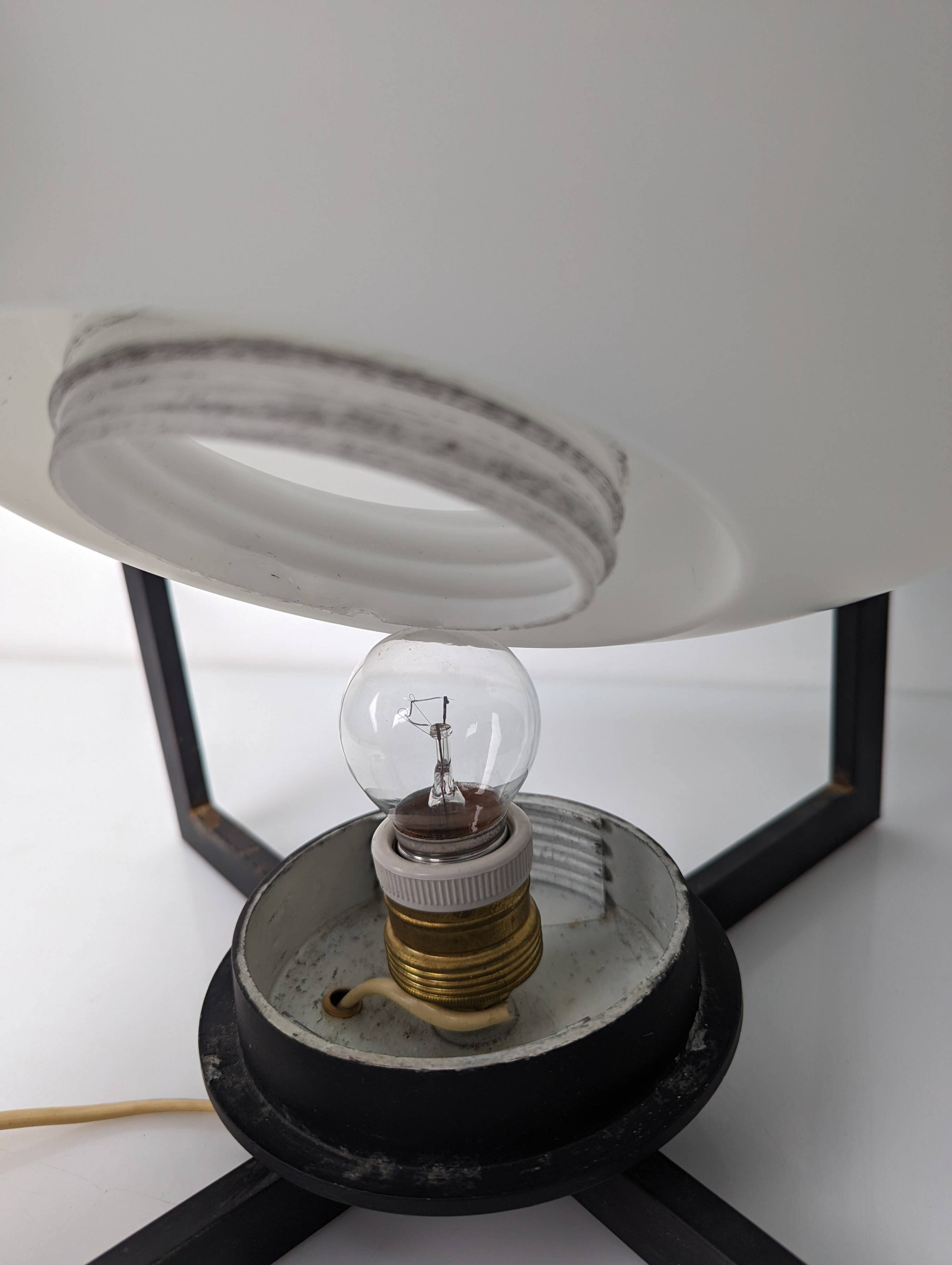 Minimalist Cube Table Lamp Black Metal Opal Glass Geometric European 1970s