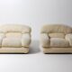 Elegant Italian lounge chairs in cream coloured fabric, 1970s