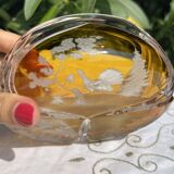 Magnificent Vintage Bohemian Ashtray in Cut Crystal of Yellow Orange