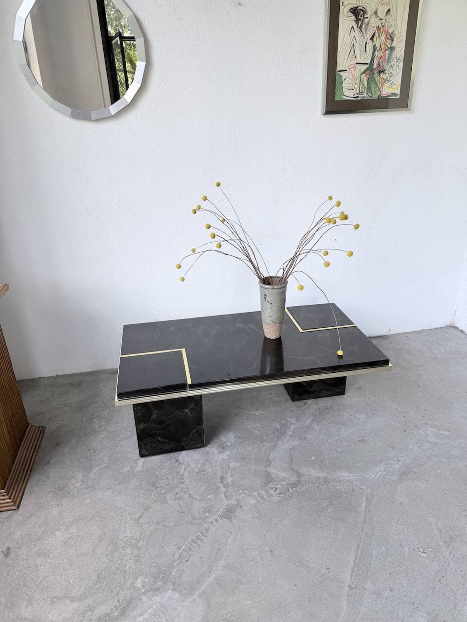 "Rizzo" lacquered and brass coffee-bar table from the 1970s.