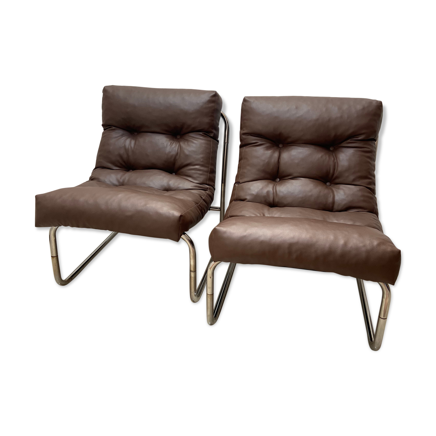 Set de 2 chauffeuses vintage marrons 1990