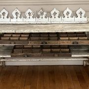 Old workbench, a piece of wooden and metal furniture.