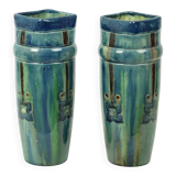 Pair of Blue Art Nouveau Vases Flemish Pottery Antiques