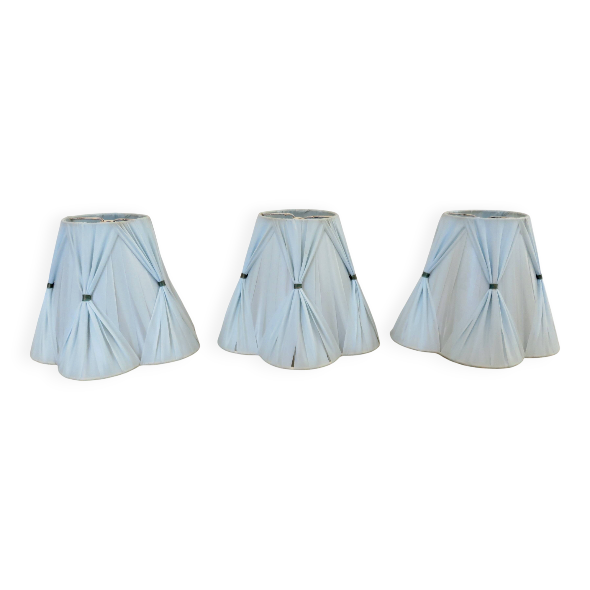 Set of 3 pale blue plastic strip lampshades, to clip onto a bulb.