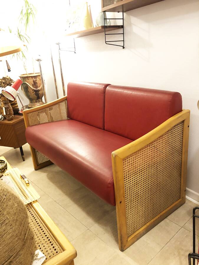Banquette cannage vintage, 1980