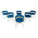 Set of 6 chrome wire and blue fabric dining chairs, 1970s