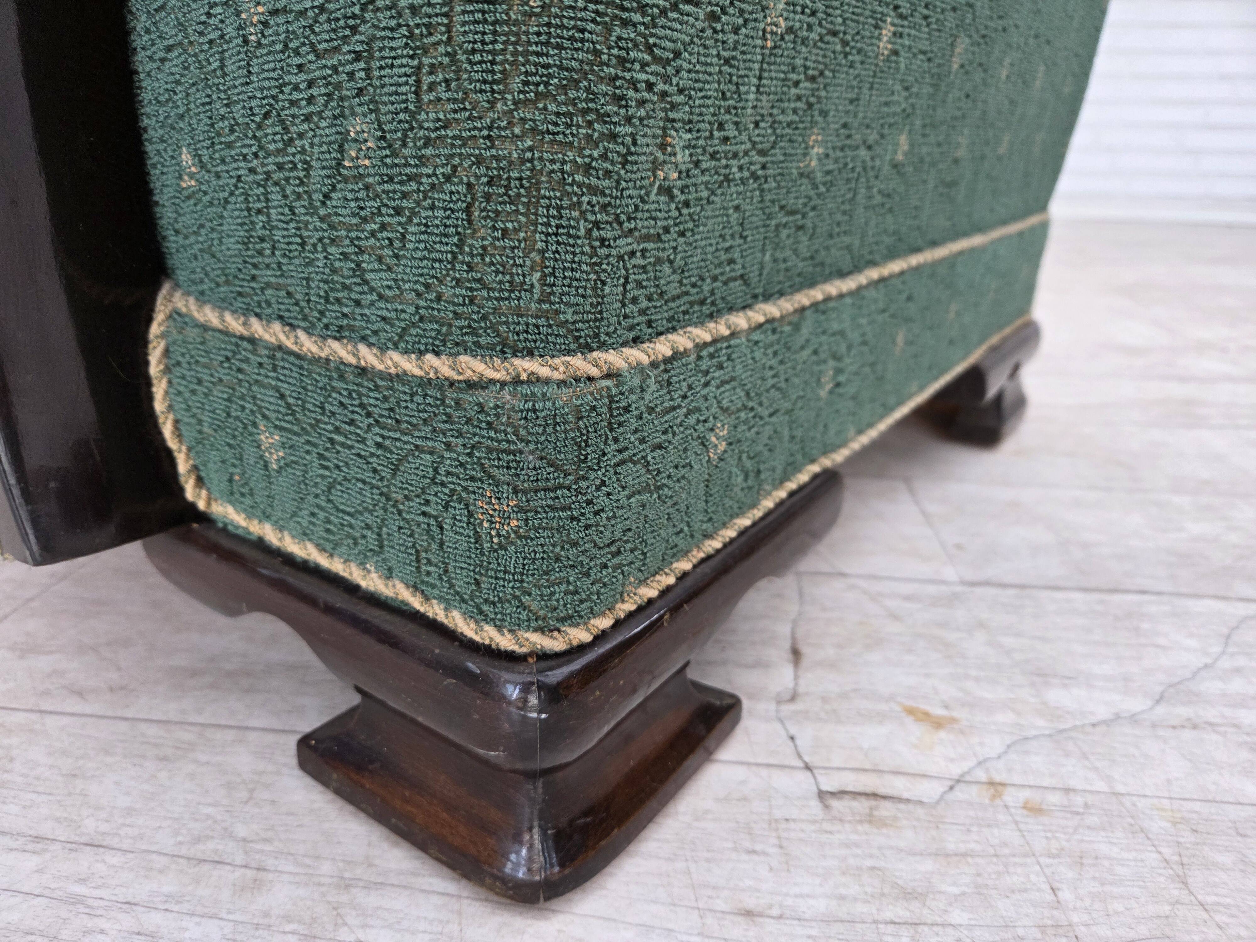 1960s, Danish armchair, green and beige furniture wool.