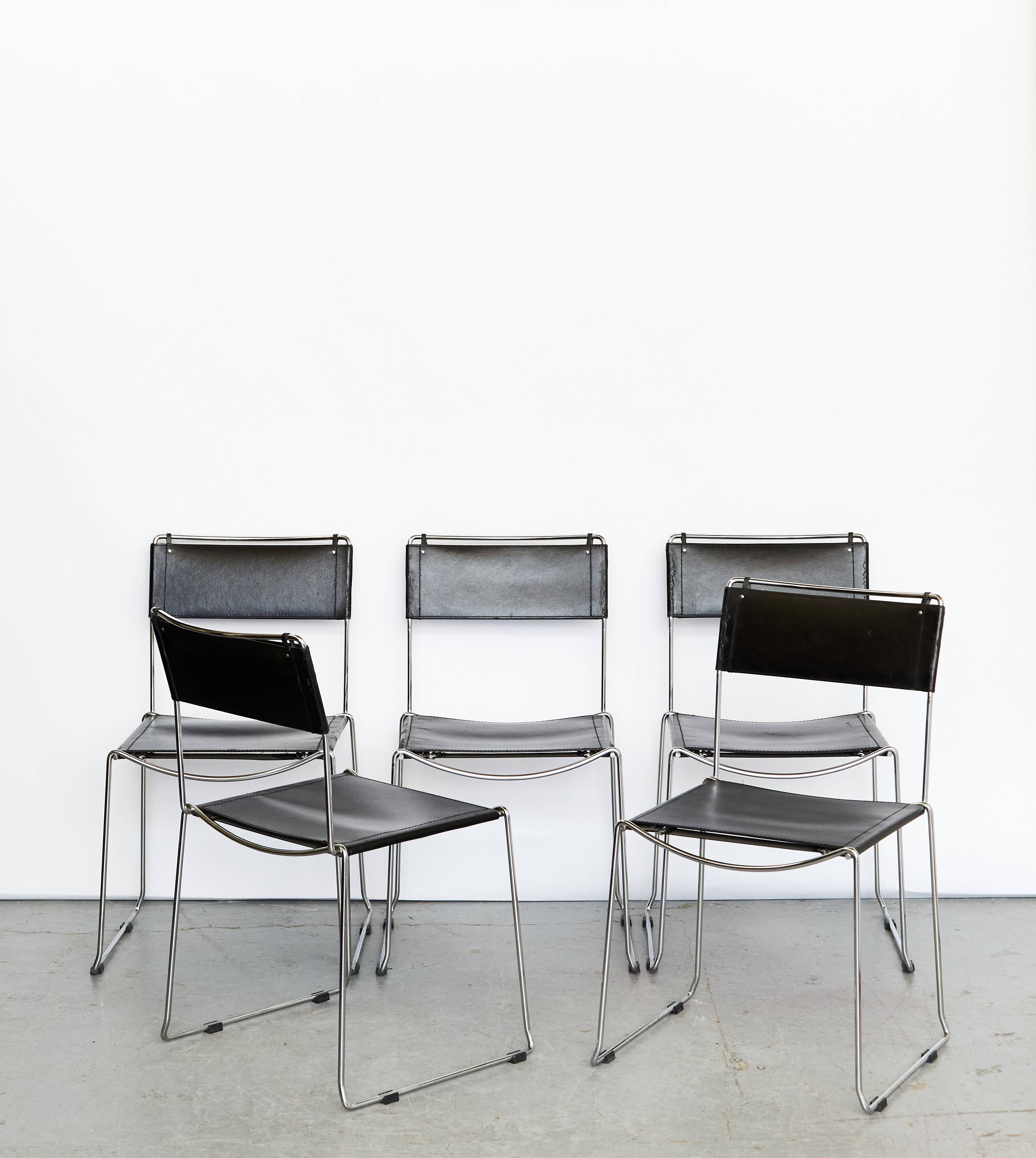 Chaises de salle à manger en cuir par Giandomenico Belotti pour Alias