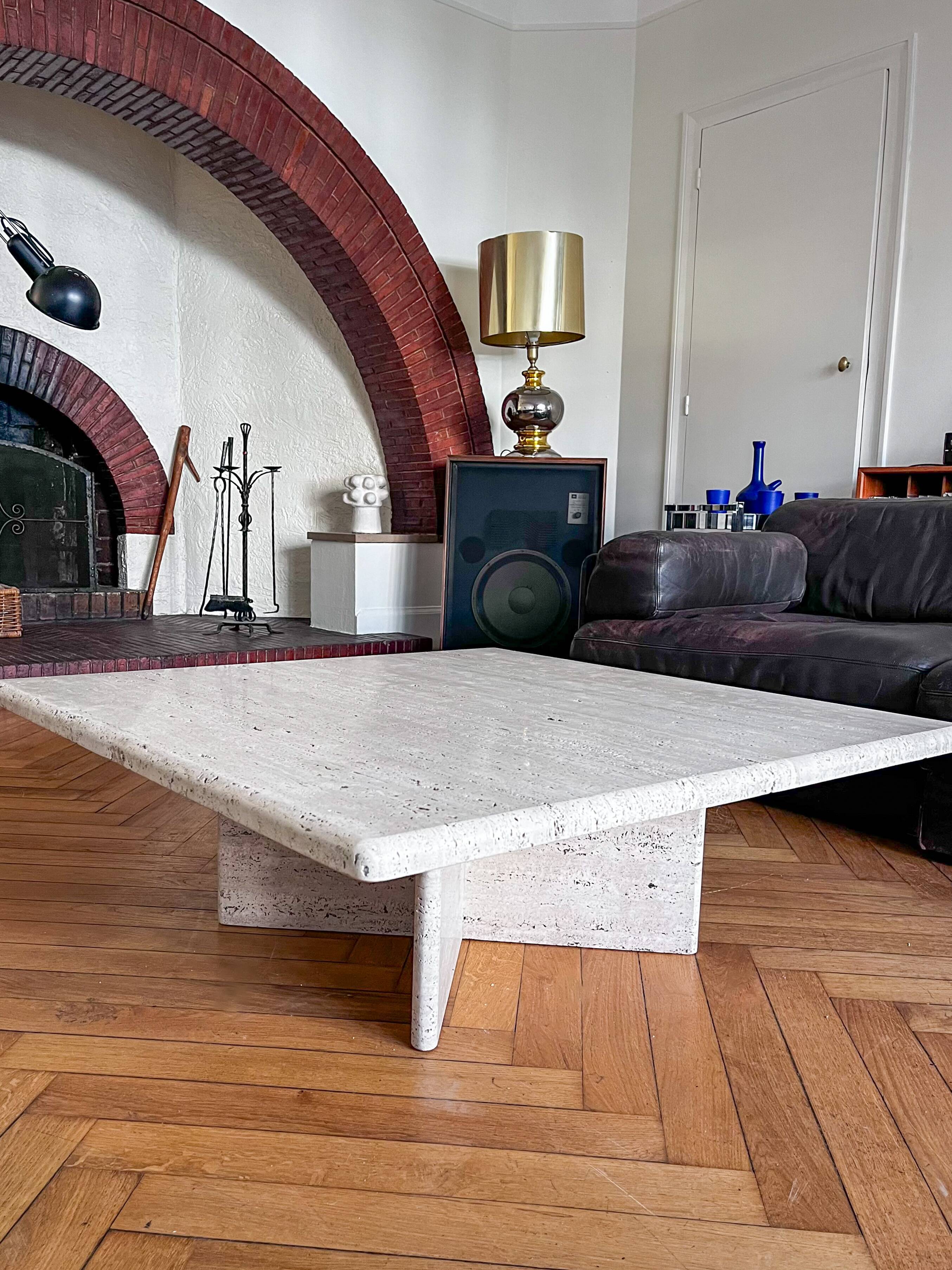 Vintage square travertine table, 1970s