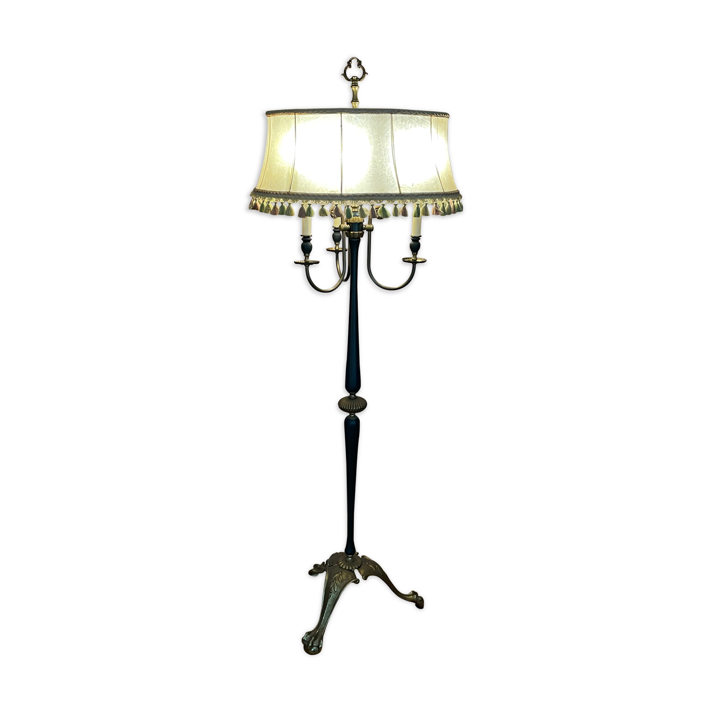 Vintage floor lamp in black and gold metal with lampshades