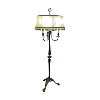 Lampadaire vintage en métal noir et doré avec abat-jours