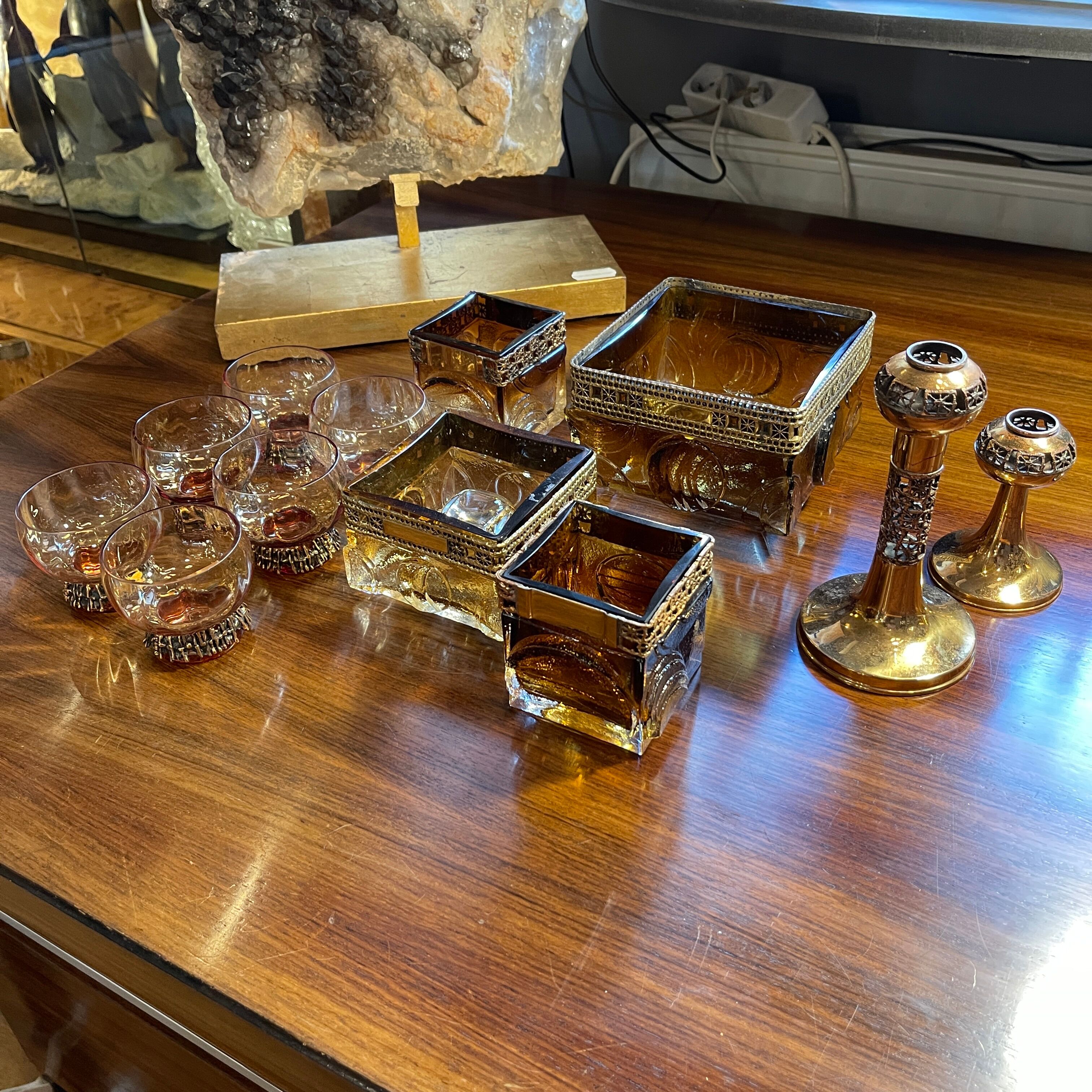 Scandinavian glassware set by Pentti Sarpaneva Turun Hopea Finland for Oy Kumela circa 1972