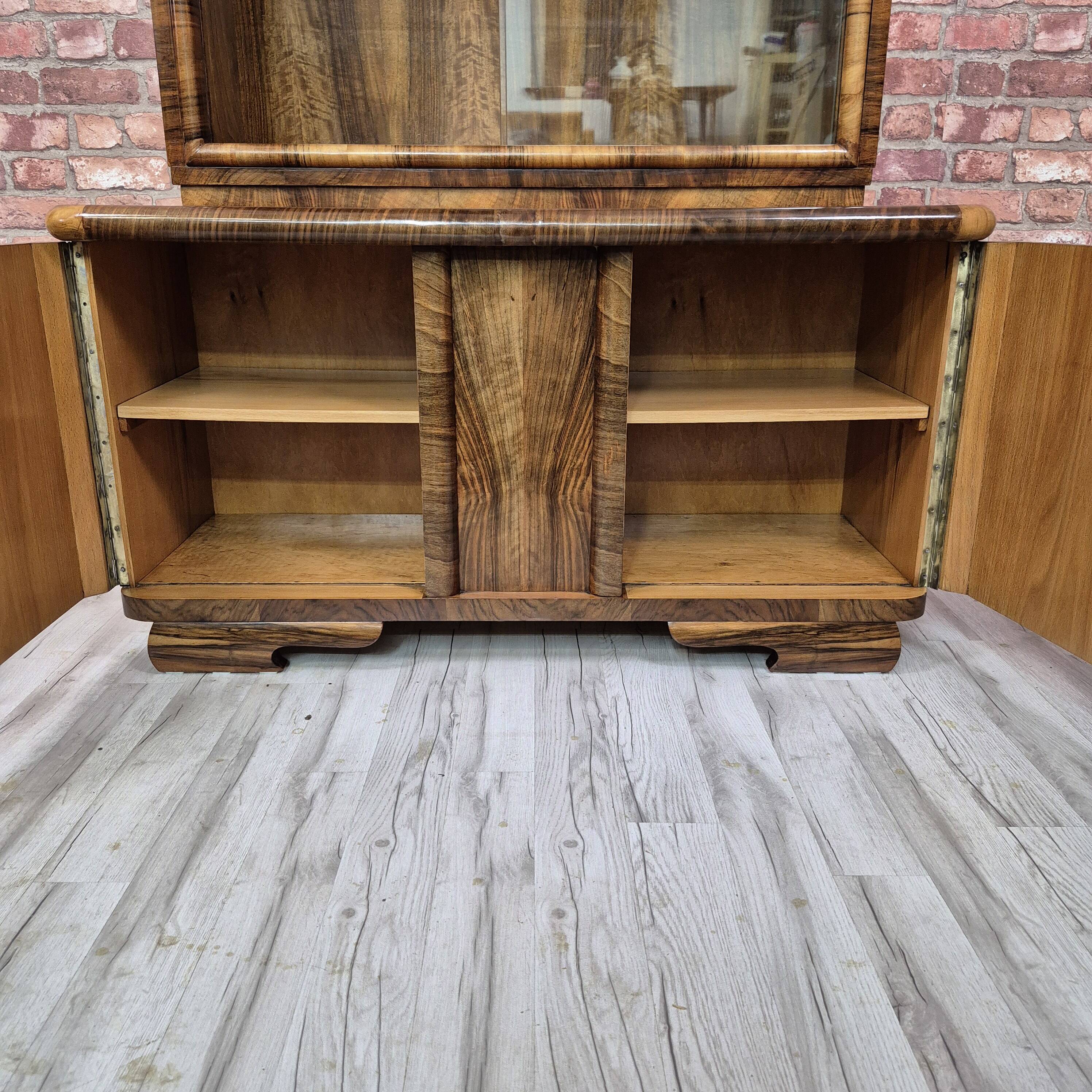 Streamlined Art Deco Walnut Display Cabinet / Sideboard – 1930s / 1940s