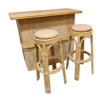 Bamboo bar with two stools, 1970s