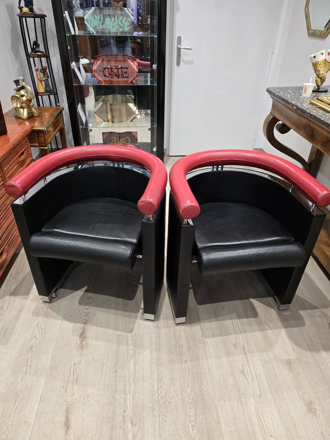 Paire de fauteille design cuir métal chromé 80’s