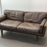 2-seater sofa in brown leather, Illum Wikkelso for Holger Christiansen
