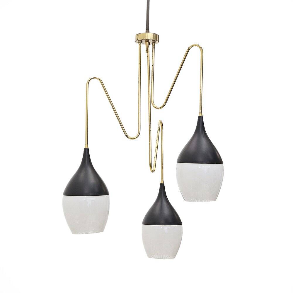 Brass chandelier with 3 pendants, 1950s