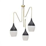 Brass chandelier with 3 pendants, 1950s