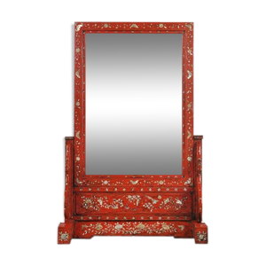 Miroir asiatique rouge à décor nacré  63x95cm