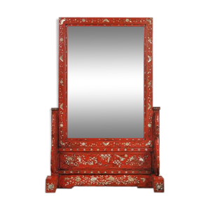 Miroir asiatique rouge à décor nacré 63x95cm