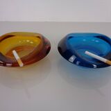 Amber and Blue Sklo Union Glass Ashtrays by Rudolf Jurnikl, Czechoslovakia, 1960s, Set of 2