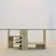 Willy Ballez travertine and cubist glass sculptural coffee table