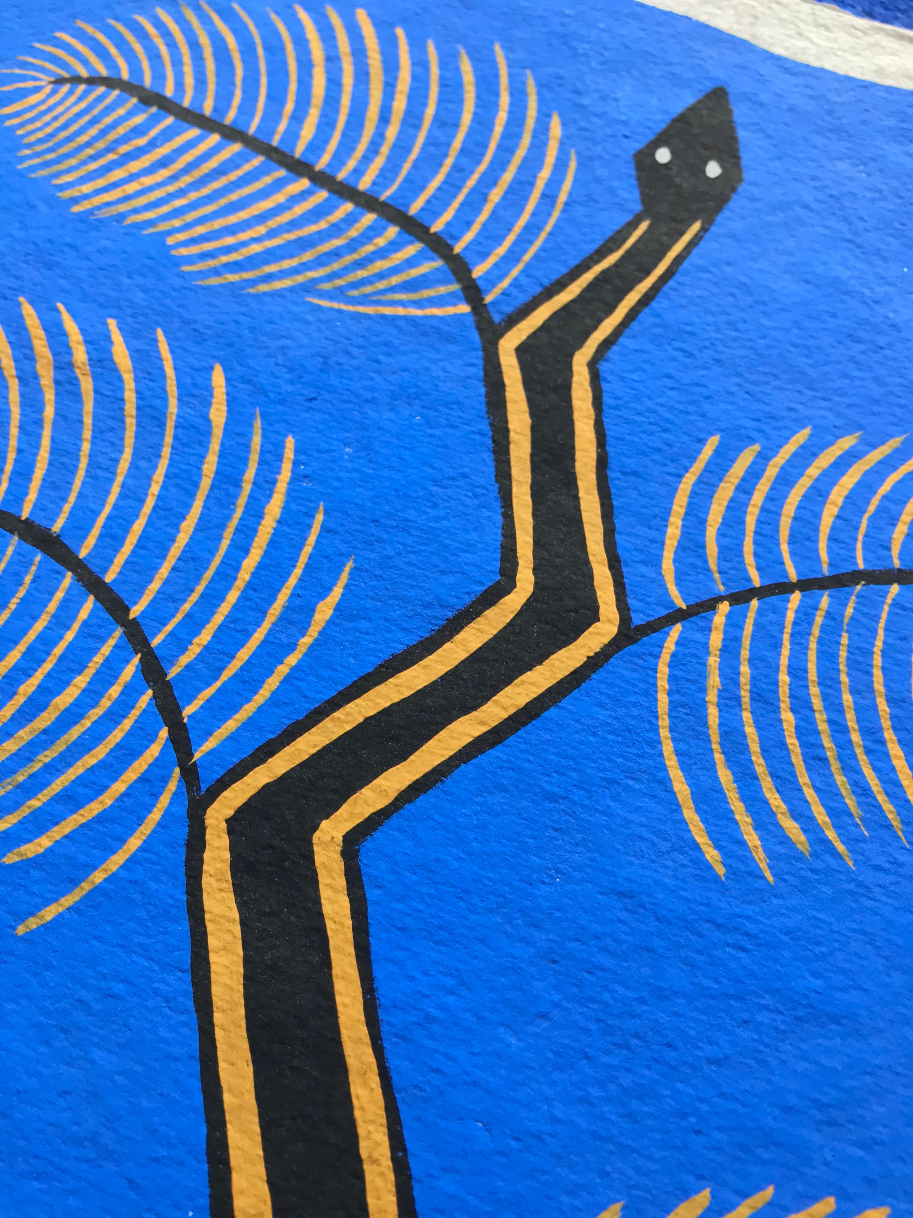 Painting Camille Cabanes - Blue Plant Snake