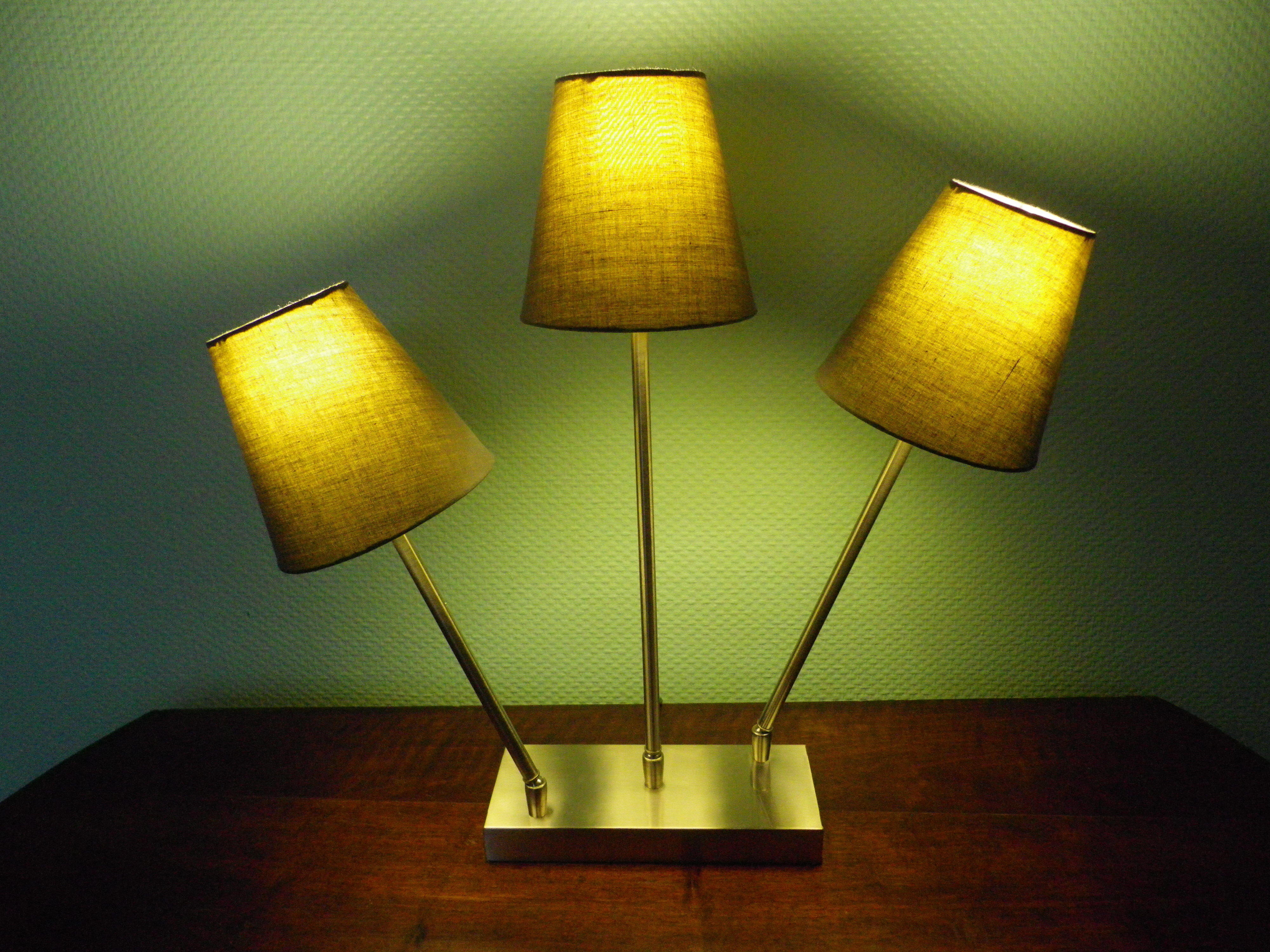 "Trio" table lamp, chromed metal, lampshades with tilting supports