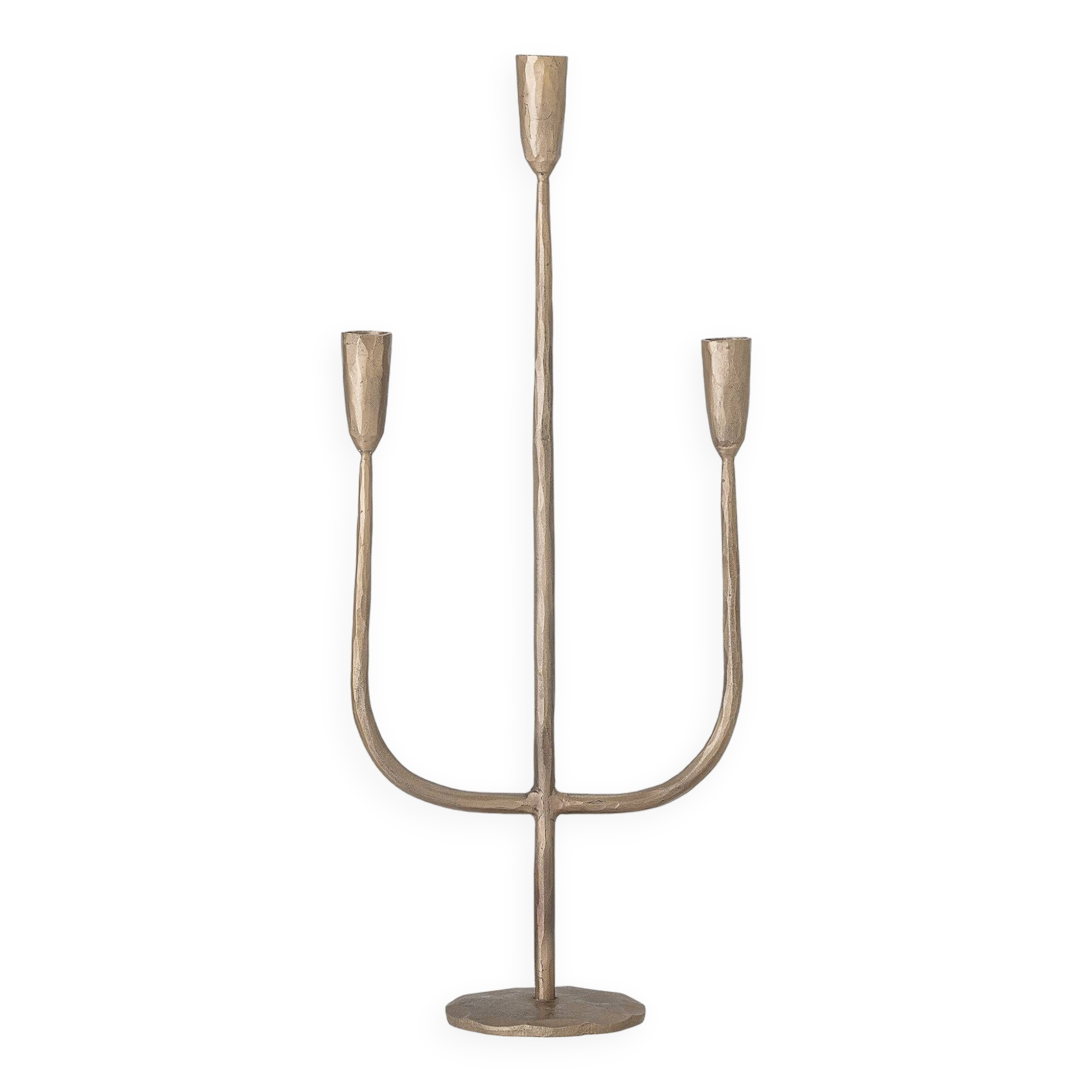 Brass-plated iron three-branched candle holder