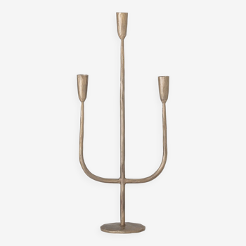 Brass-plated iron three-branched candle holder