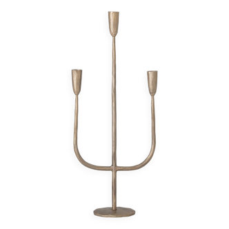 Brass-plated iron three-branched candle holder