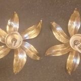 PAIR OF GOLD 1970S WALL LIGHTS - brass flowers by Willy Daro for Massive