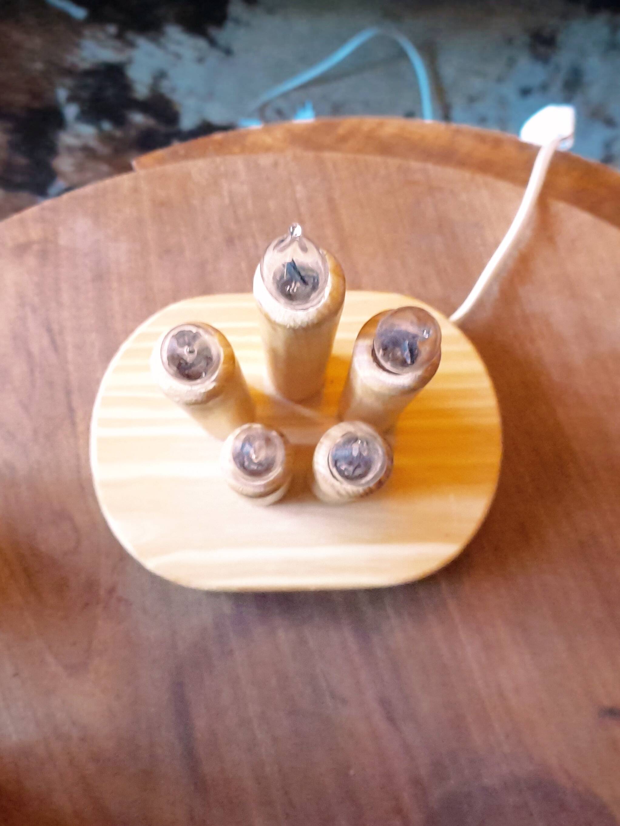 Vintage Swedish pine electric candelabra, 70s/80s