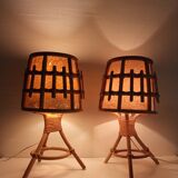 Pair of vintage bamboo bedside lamps