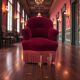 Vintage burgundy armchair / single armchair / fringed armchair