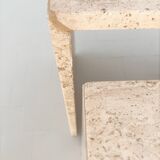 Nesting coffee tables in travertine stone from the 1970