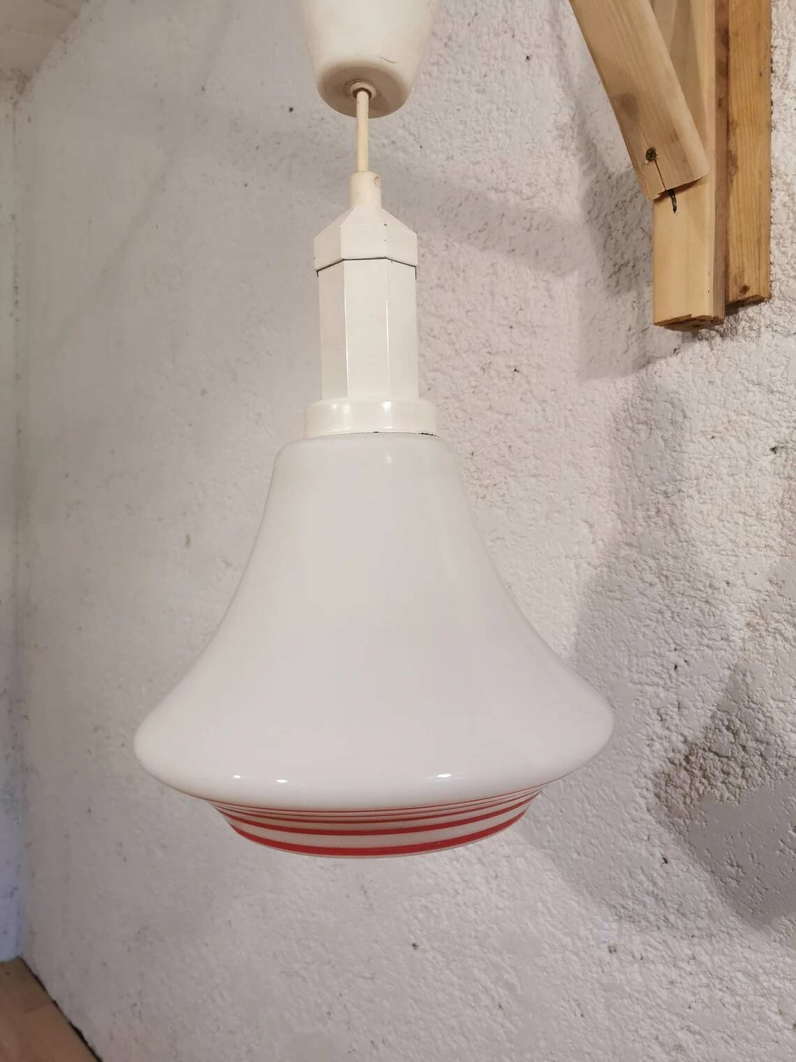 Vintage White Glass Pendant Light: Orange Stripe Retro Lamp