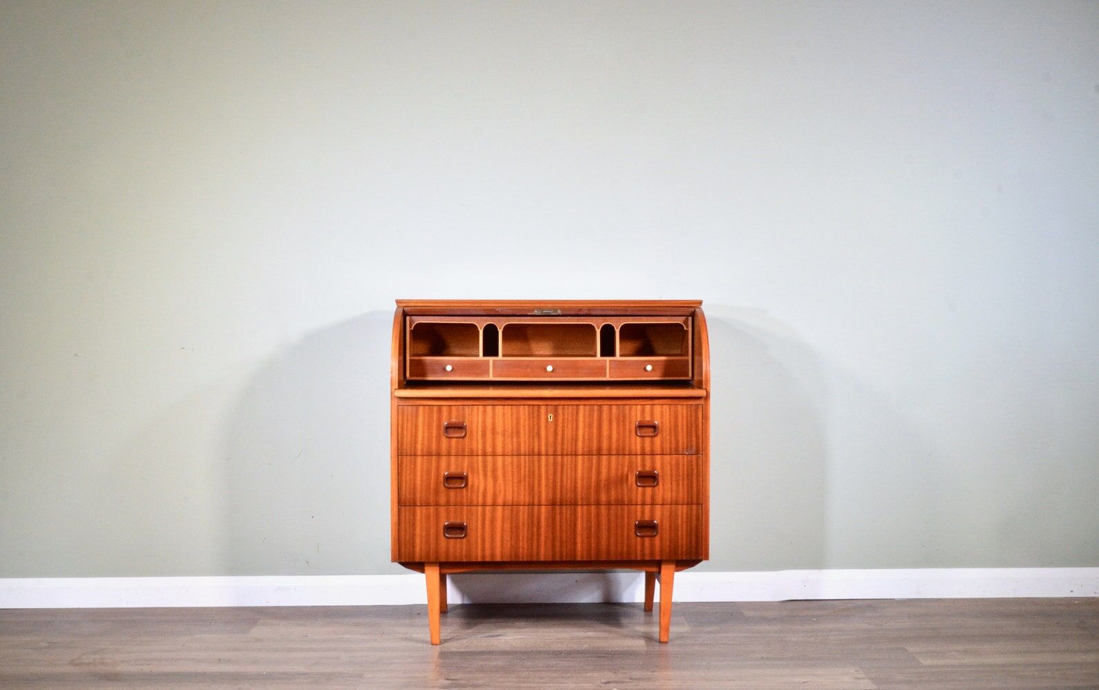 Mid-century Danish style vintage Swedish teak desk drinks cabinet by Egon Ostergaard