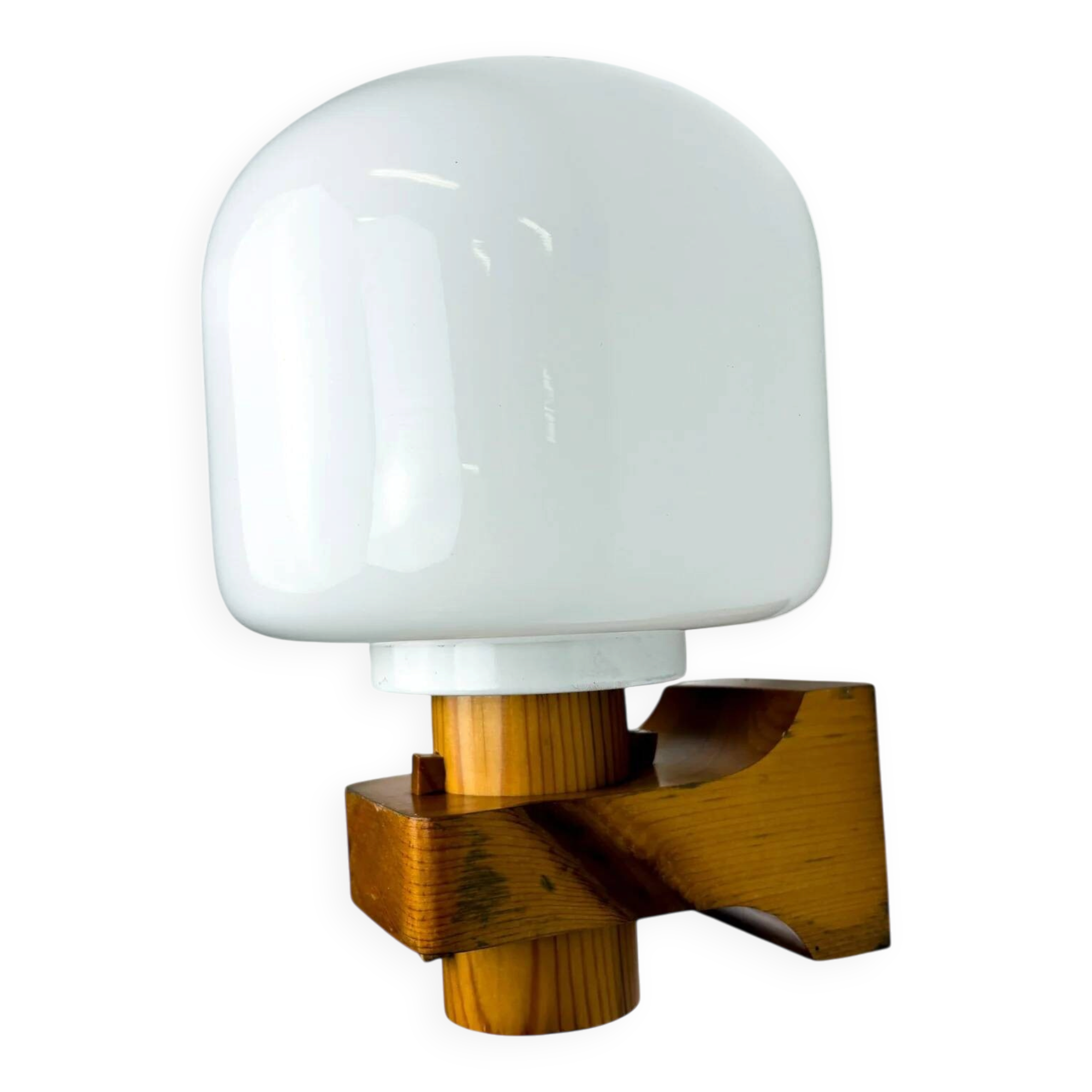 Scandinavian pine wood & opaline wall light – Denmark 1970s