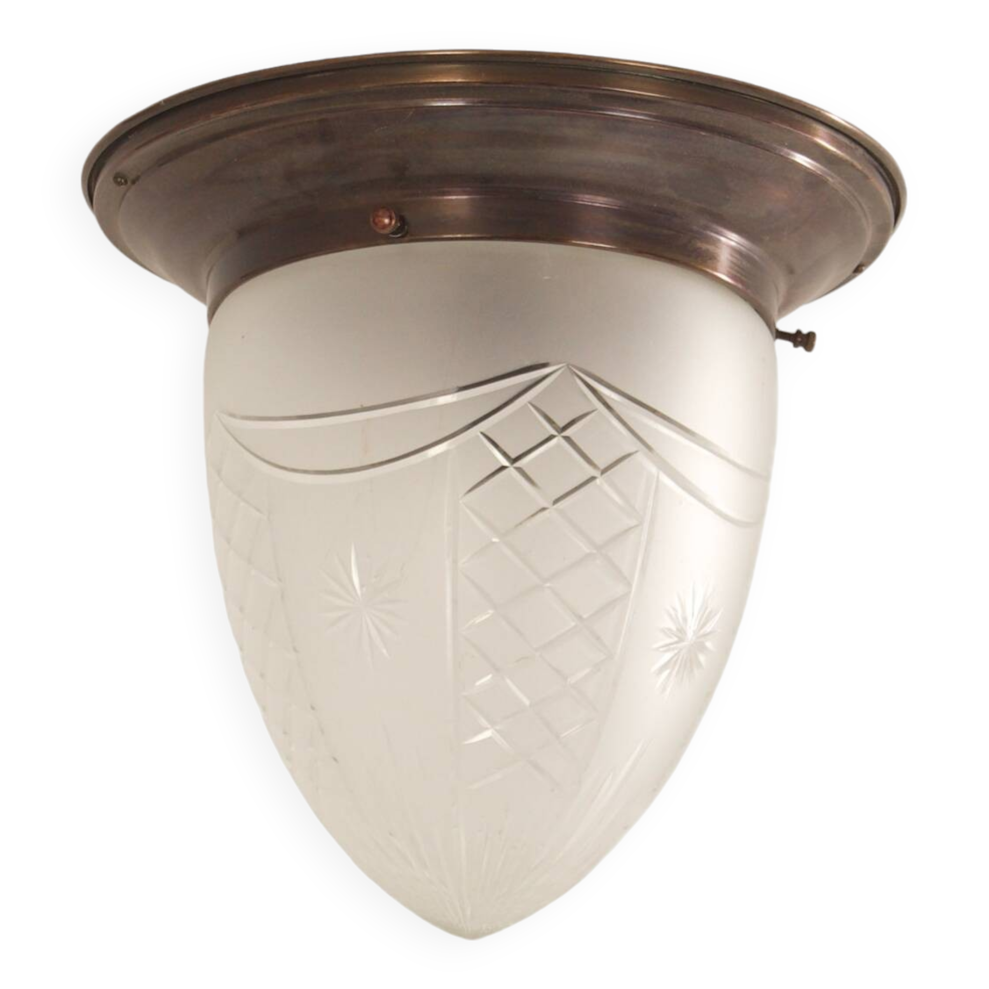 Large art deco ceiling lamp with brass base and cut glass, 1930s