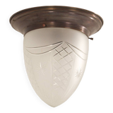 Large art deco ceiling lamp with brass base and cut glass, 1930s