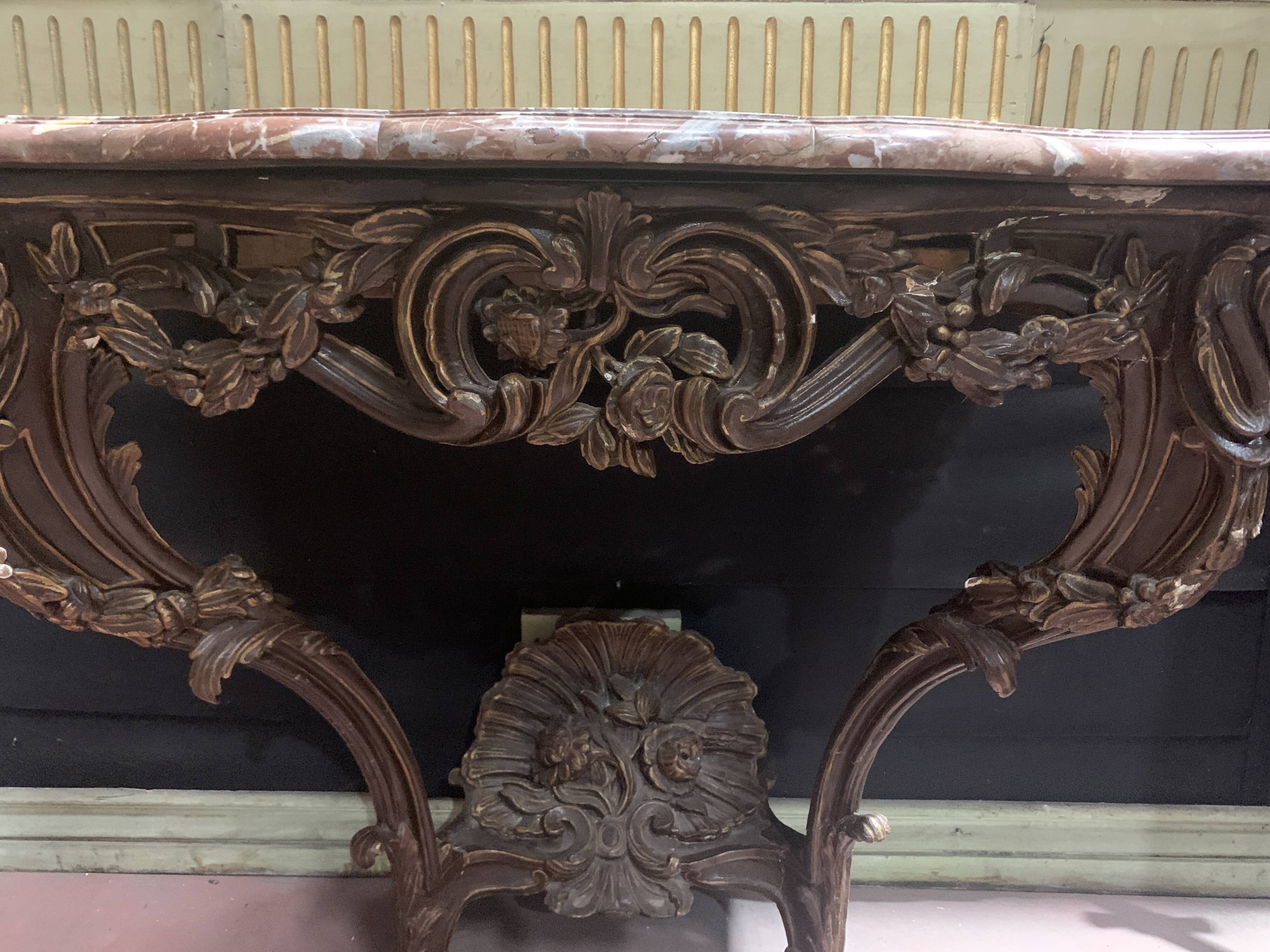 Louis XV console in carved and patinated wood, 18th century period