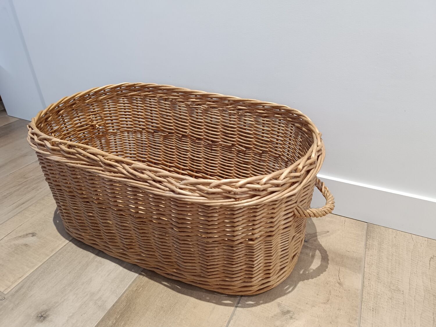 Vintage wicker rattan laundry basket