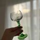 Set of vintage white wine glasses – twisted green stem engraved