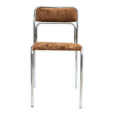 Chrome dining chair upholstered in brown bitten velvet.